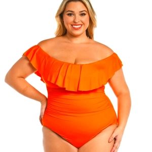 La Blanca coral one piece off shoulder swimsuit